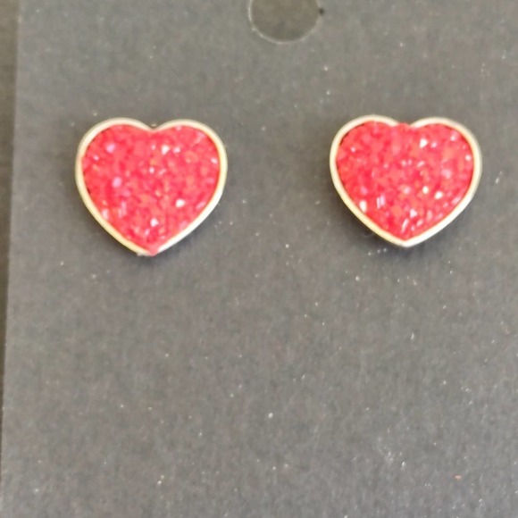 5/$25Red Heart Shaped Druzy Earrings Silver Studs Hypoallergenic - Picture 3 of 7